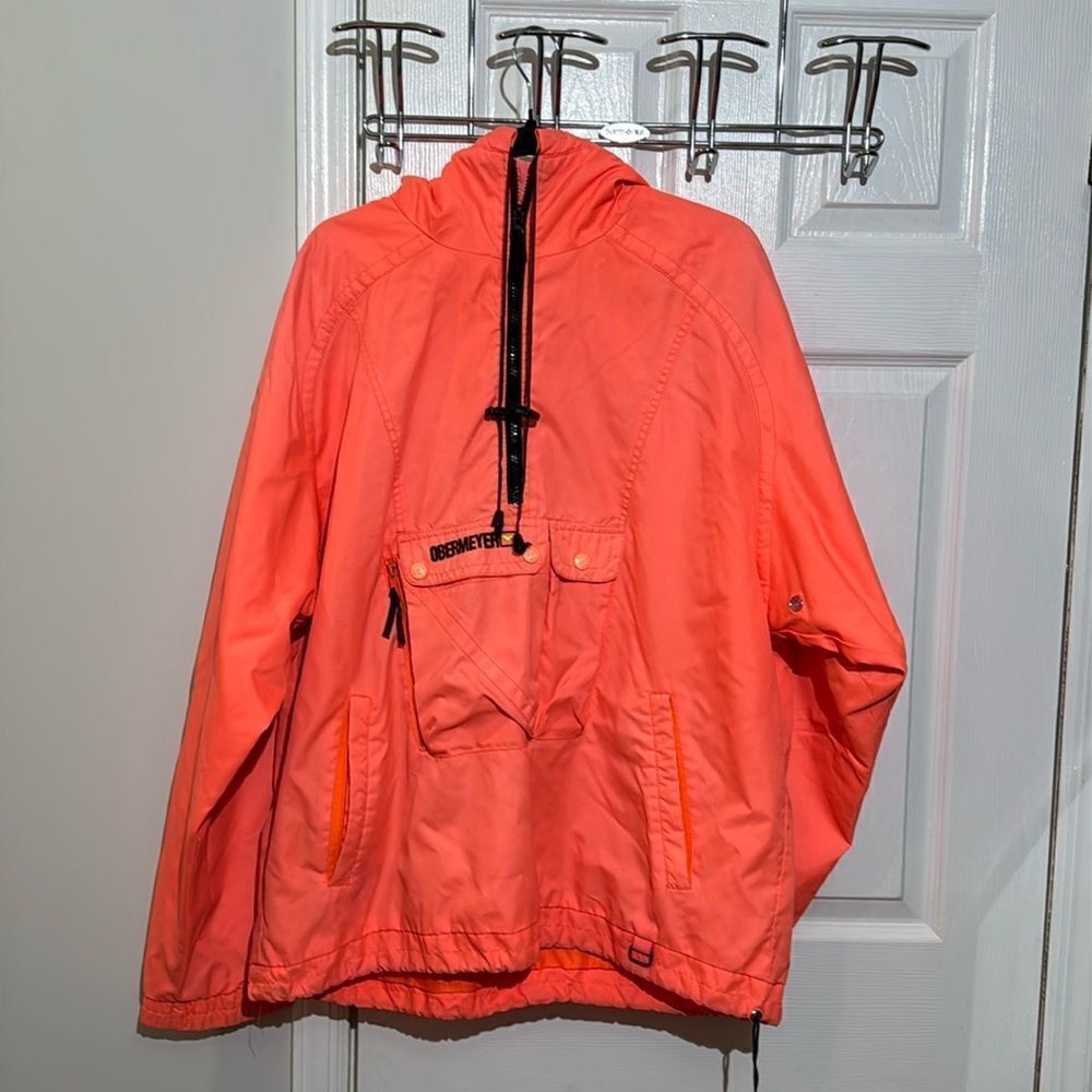 Obermeyer Mens Vtg Ski Jacket kangaroo pocket Hooded Half Zip Snowboard Sz L
